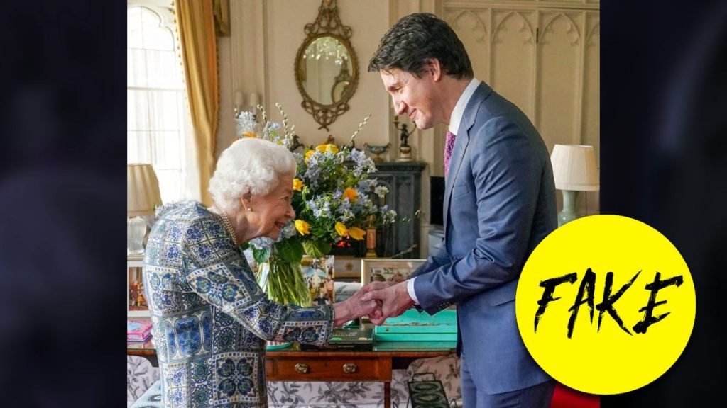 La foto viral de la mano de la reina Isabel dándole la mano a Trudeau es falsa