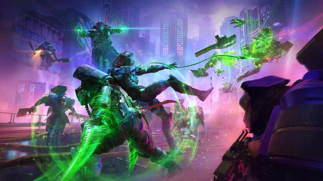 Una imagen de los futuros guerreros de Destiny 2 empuñando magia espacial verde. 