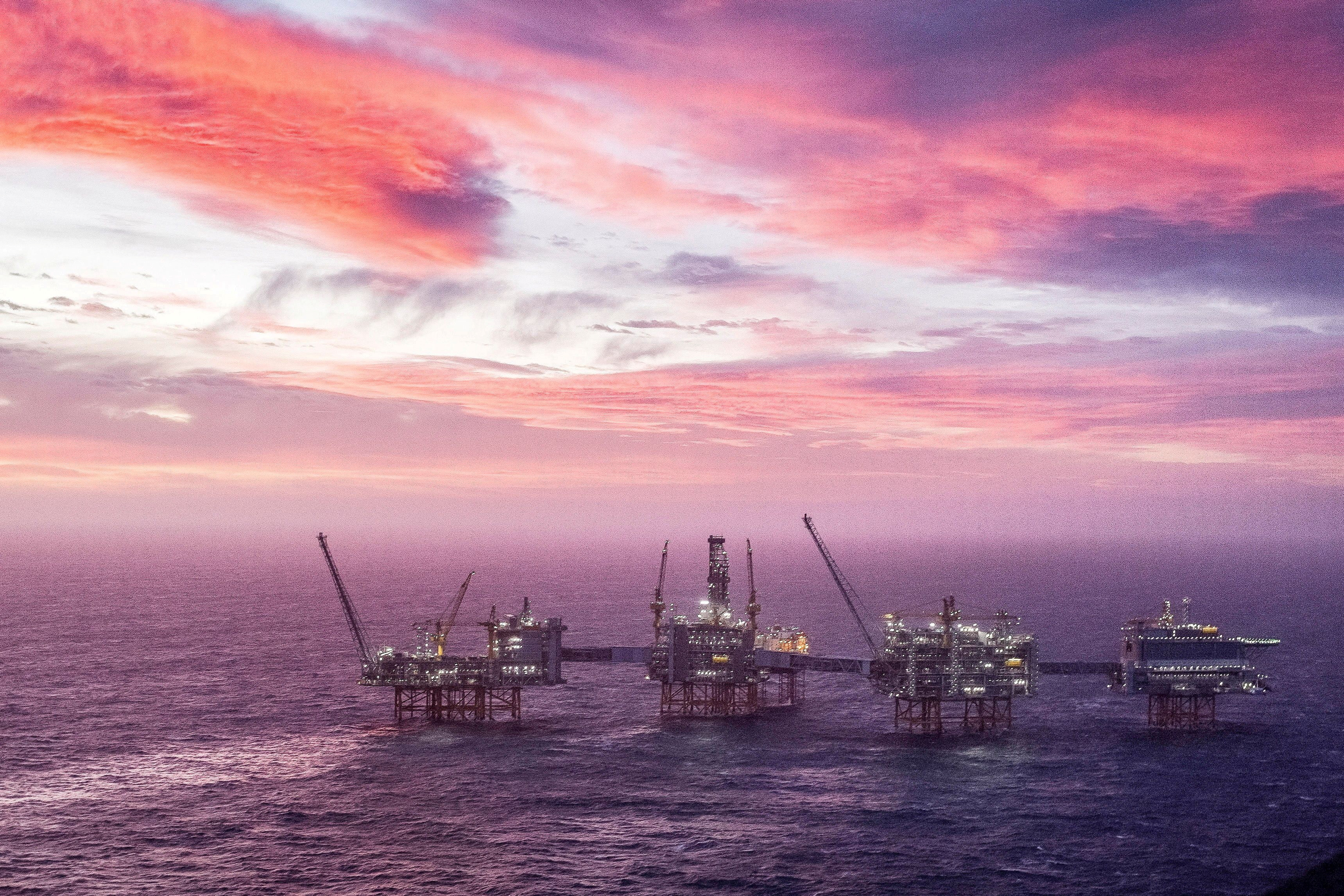 Una vista del campo petrolero Johan Sverdrup en el Mar del Norte