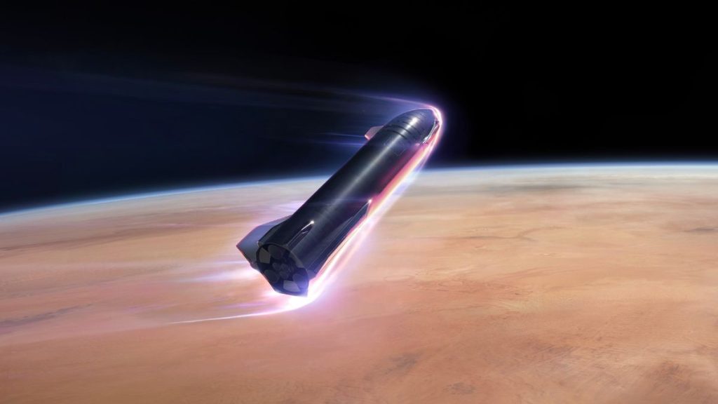 A SpaceX Starship enters Mars
