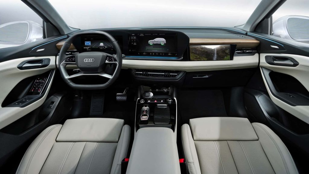 Revelando el interior del Audi Q6 E-Tron 2025 con un head-up display para pasajeros