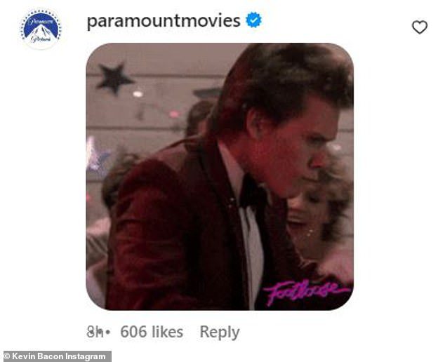 Paramount: La cuenta de Insagram de Paramount Movies, que distribuyó el Footloose original y el remake de 2011, agregó un GIF del último baile de Bacon en la película clásica.
