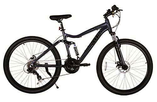Bounty Bicicleta de montaña con suspensión total - Cambio Shimano 18 velocidades, horquillas de suspensión Zoom, frenos de disco, llantas de aleación ligera - Bicicletas para hombre