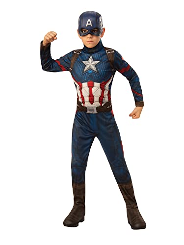 Rubies Disfraz Capitan America Engdame Clássico para niños, Jumpsuit impreso con cubrebotas y máscara, Oficial Marvel, Avengers para Carnaval, Halloween, Navidad y Cumpleaños